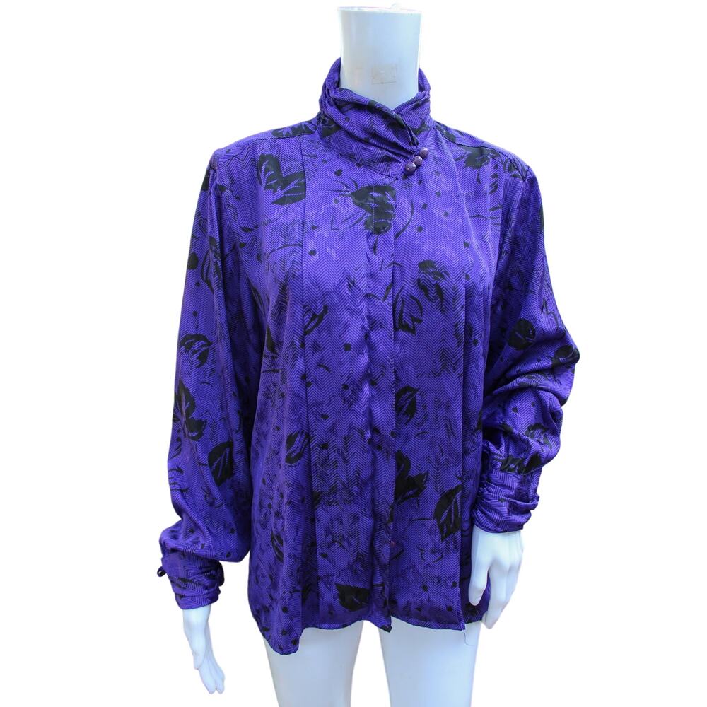 TJW by Mervin's Vintage Secretary Top Purple Black Pleated Career Office